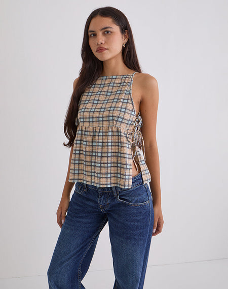 Palsi Tie Side Sleeveless Top in Green and White