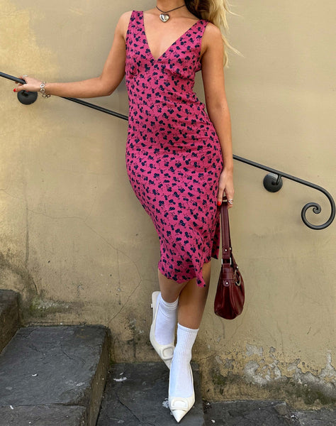 Image of Lieva Midi Dress in Raspberry Floral