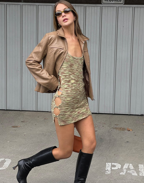 image of MOTEL X JACQUIE Lukita Mini Dress in Mix Space Dye Khaki