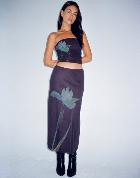 image of Lassie Midi Skirt in Navy Placement Flower