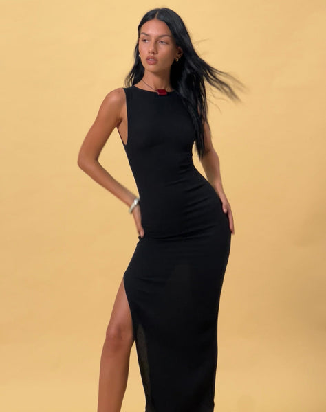 Image of Minyo Racer Neck Maxi Dress in Crinkle Black