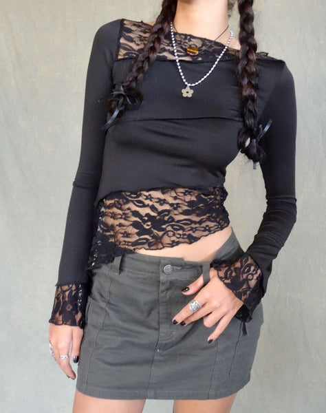 image of Lucca Long Sleeve Top in Lace Black