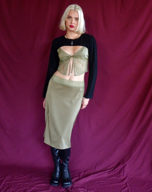 image of Golda Midi Skirt in Satin Avocado