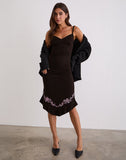 Image of Quelin Midi Dress in Chocolate Brown with Rose Embroidery