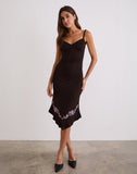 Image of Quelin Midi Dress in Chocolate Brown with Rose Embroidery