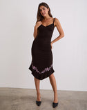 Image of Quelin Midi Dress in Chocolate Brown with Rose Embroidery