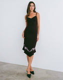 Image of Quelin Midi Dress in Chocolate Brown with Rose Embroidery