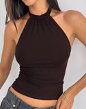Image of Raceline Halterneck Top in Rayon Jersey Chocolate Brown