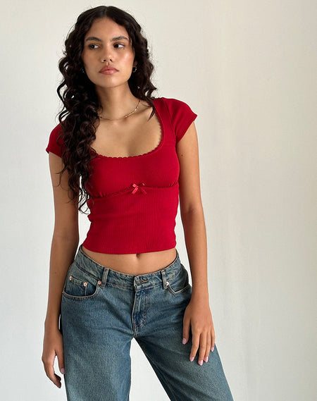 Salda Tee in Tango Red with Off White Binding