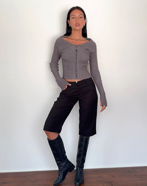 Image of Radia Long Sleeve Off-Shoulder Zip Through Jumper in Dark Charcoal