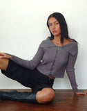 Image of Radia Long Sleeve Off-Shoulder Zip Through Jumper in Dark Charcoal