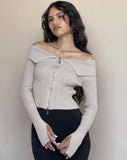 Image of Radia Long Sleeve Off-Shoulder Zip Thru Jumper in Light Grey