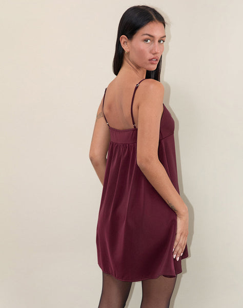 Image of Rafaila Mini Slip Dress in Satin Burgundy