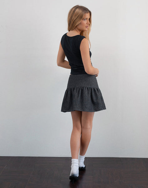 Image of Raffita Mini Skirt in Black Denim Chambray