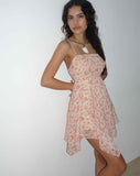 Image of Raftar Frill Chiffon Mini Dress in Peach Cherry Blossom