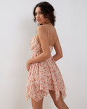 Image of Raftar Frill Chiffon Mini Dress in Peach Cherry Blossom