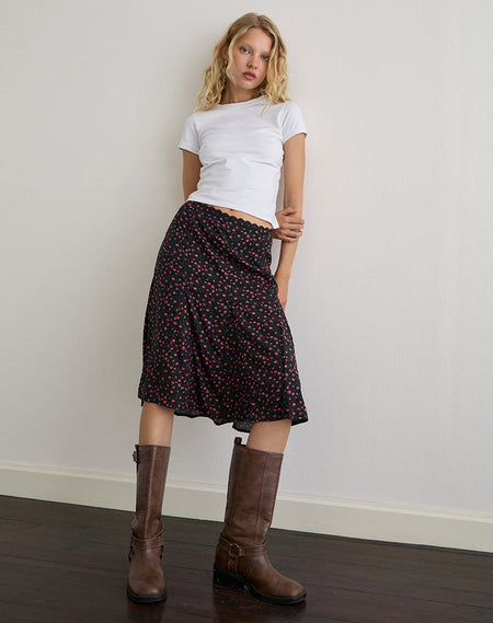 Emera Midi Skirt with Studs in Bitter Chocolate