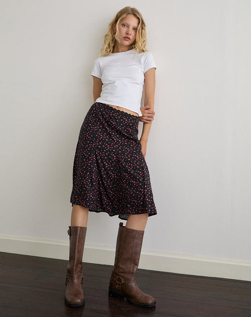 Image of Rahyu Midi Skirt in Dark Pink Rose Black