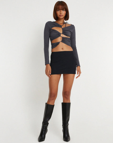 Image of Rajina Cut Out Long Sleeve Top in Ocean Storm