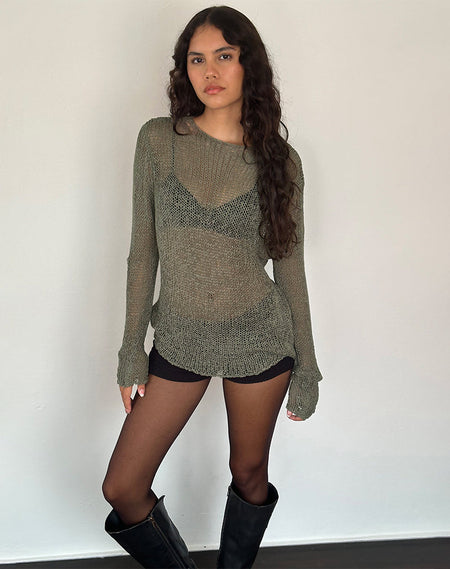 Manon Long Sleeve Sheer Knit Top in Chocolate Brown