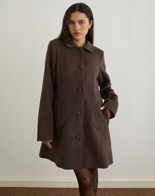 Image of Rakai Pea Coat in Chocolate Wool