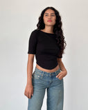 Image of Ralda Curved Hem Top in Cotton Hemp Black