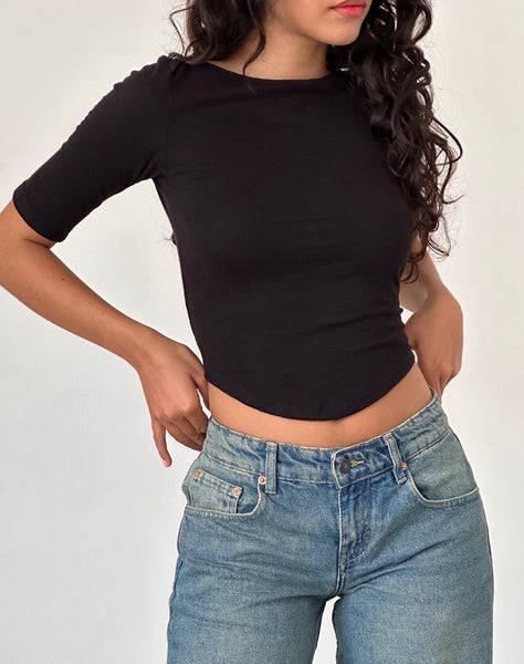 Image of Ralda Curved Hem Top in Cotton Hemp Black