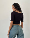 Image of Ralda Curved Hem Top in Cotton Hemp Black