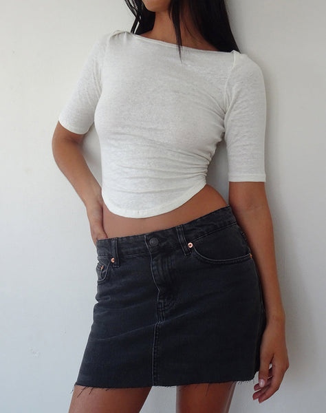 Image of Ralda Curved Hem Top in Cotton Hemp White