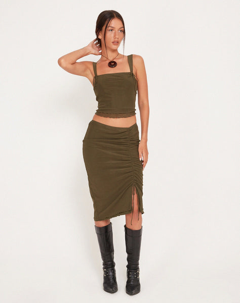 Image of Tya Midi Skirt in Mesh Dark Olive