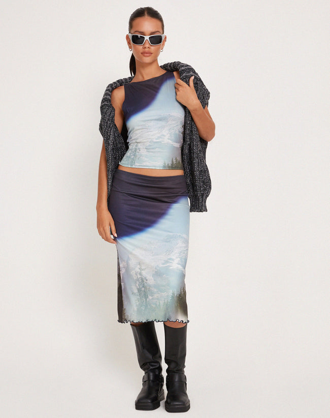 Image of Rujha Midi Skirt in Abstract Landscape Collage