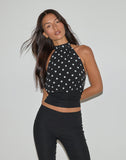 Image of Rania Backless Top in Polka Dot Black and White