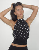 Image of Rania Backless Top in Polka Dot Black and White