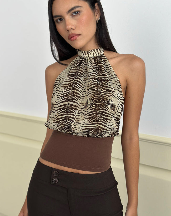 Image of Rania Top in Chiffon Wild Animal Align Brown