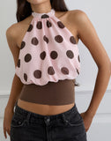 Image of Rania Top in Pink Chiffon with Bold Polka Print
