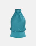 Image of Rania Backless Top in Stripe Satin Teal