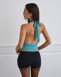 Image of Rania Backless Top in Stripe Satin Teal