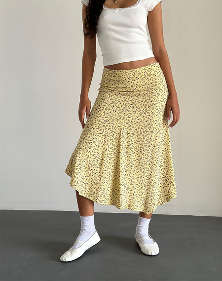 Asada Midi Skirt in Blue Flower Gingham