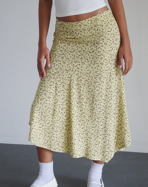 Image of Rans Waterfall Hem Midi Skirt in Flowing Flower Yellow