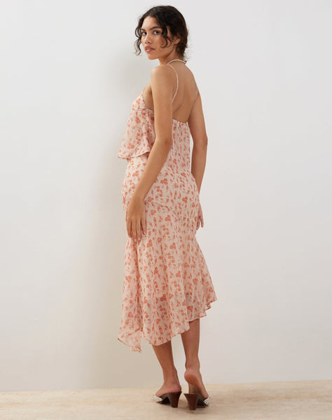 Image of Rans Waterfall Hem Chiffon Midi Skirt in Peach Cherry Blossom