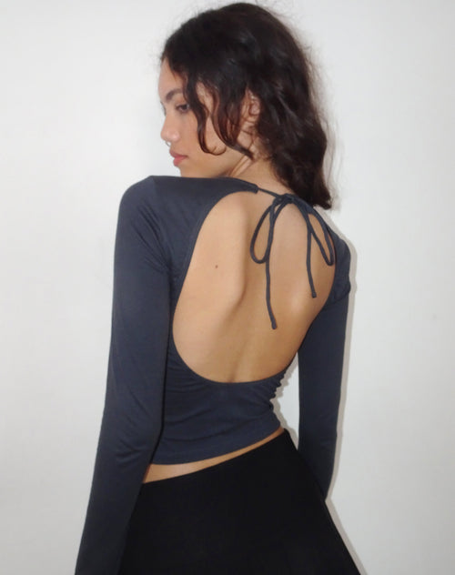 Image of Ratmi Long Sleeve Open Back Top in Ocean Storm