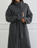 Image of Ravari Belted Trench Coat in Charcoal Check