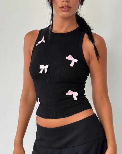 Image of Rave Vest Top in Black with Pink Bows