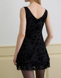 Image of Rawson Mini Dress in Flock Leaf Flower Black
