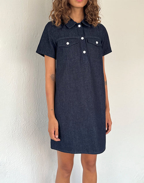 Image of Reiga Smock Mini Dress in Denim Indigo