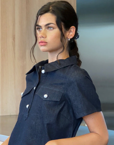 Image of Reiga Smock Mini Dress in Denim Indigo