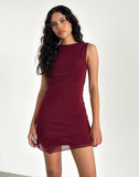 Image of Renata Asymmetrical Mini Dress in Burgundy Mesh