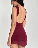 Image of Renata Asymmetrical Mini Dress in Burgundy Mesh