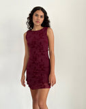 Image of Renata Mini Dress in Flocked Botanical Flower Maroon