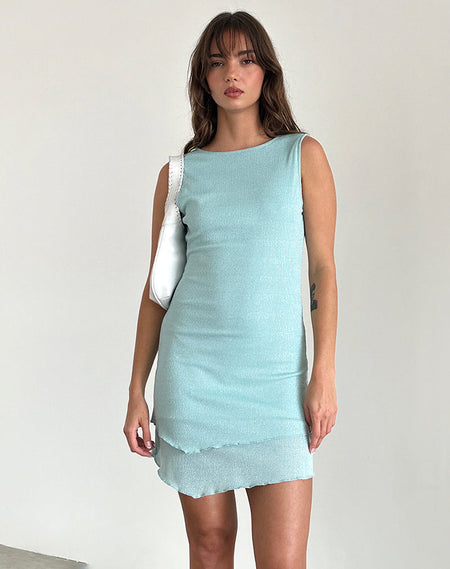 Cynthia Mini Dress in Shimmer Rib Light Blue